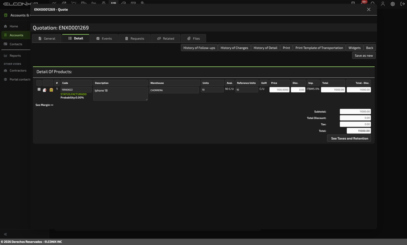 Cotización en ELCONIX Core 7