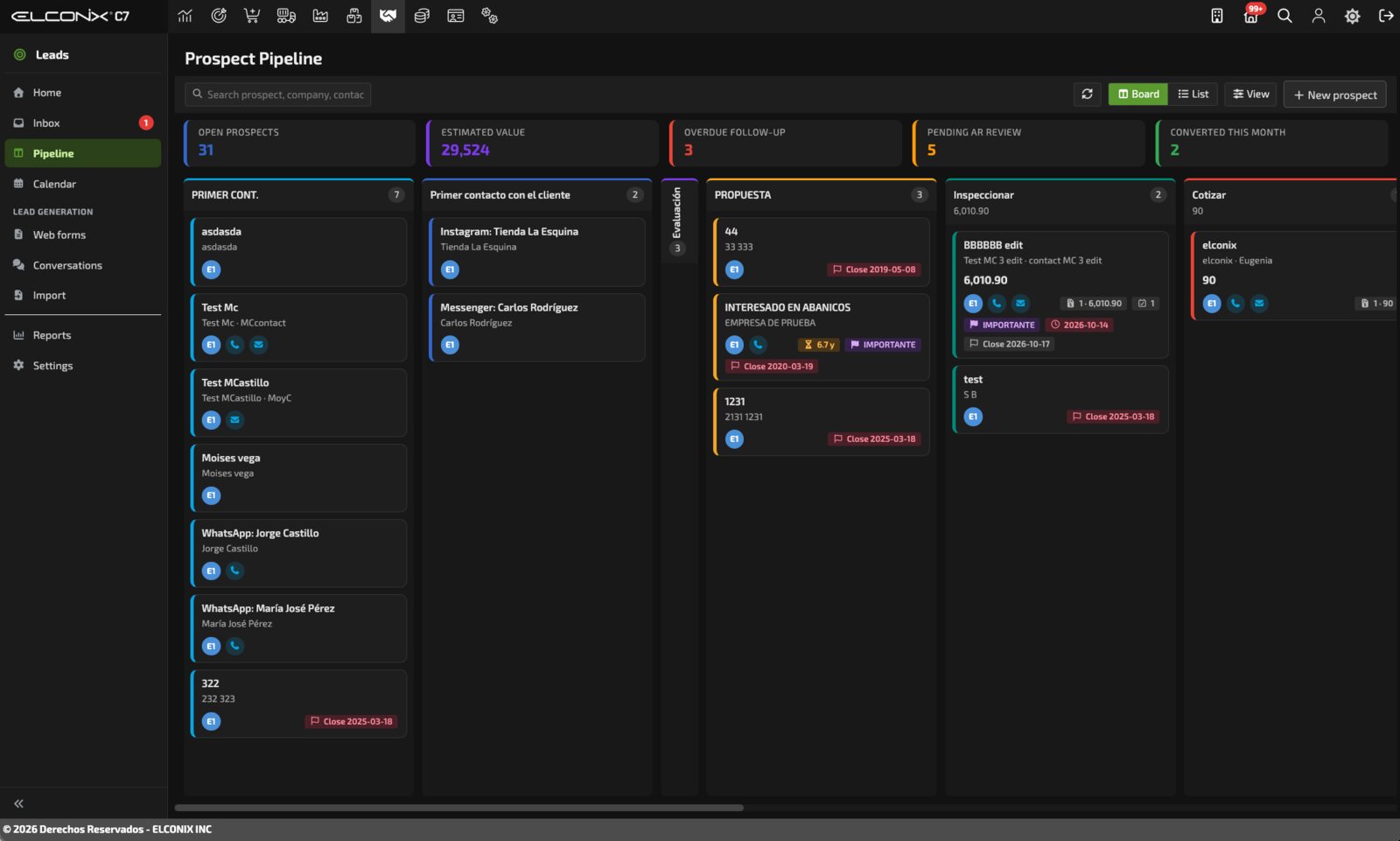 CRM y pipeline en ELCONIX Core 7