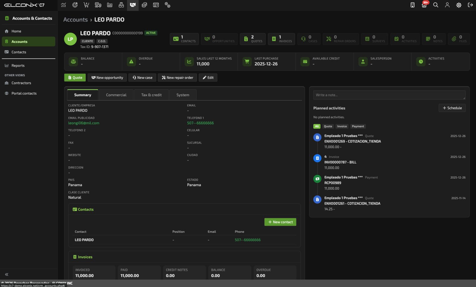 Ficha de cuenta en ELCONIX Core 7