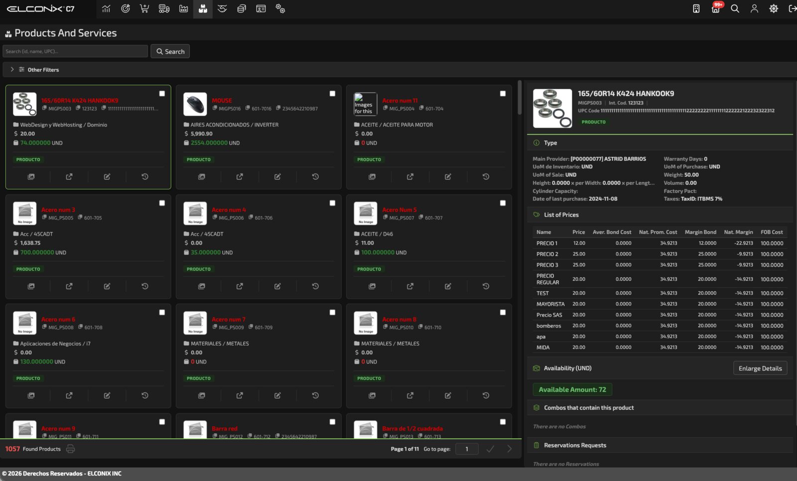 Productos y servicios en ELCONIX Core 7