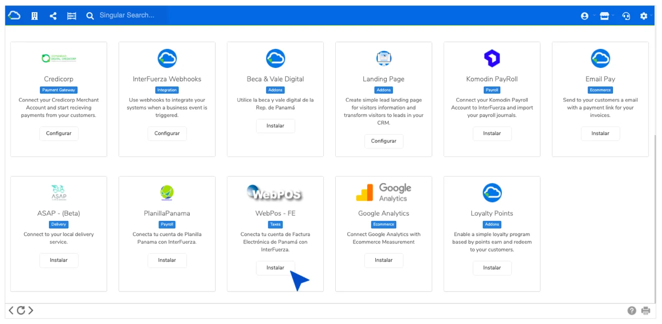 Apps de integración de InterFuerza, incluida la facturación electrónica