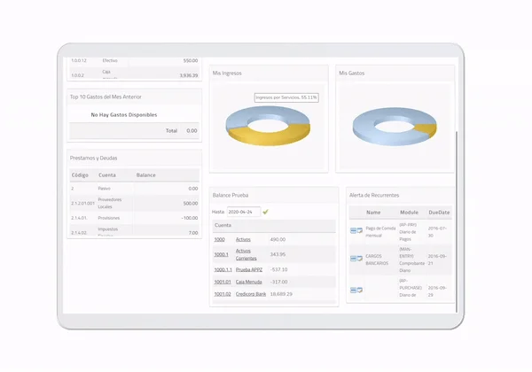 Dashboard financiero de InterFuerza con ingresos, gastos y balance