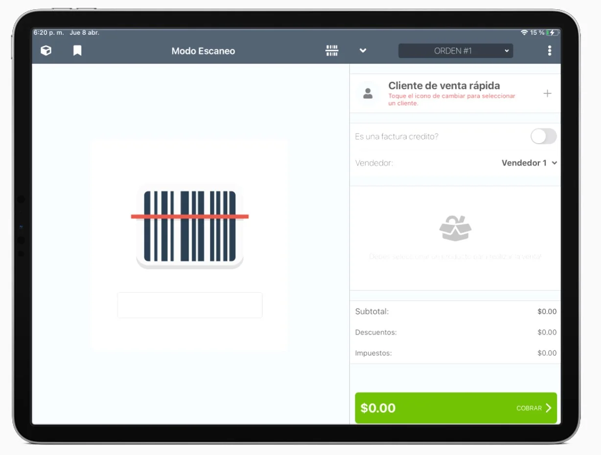 Modo de escaneo de códigos de barra en el iPad POS de InterFuerza