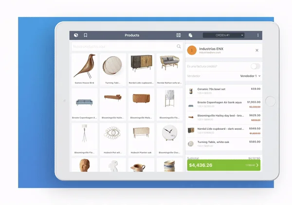 Punto de venta de InterFuerza en iPad con productos y carrito