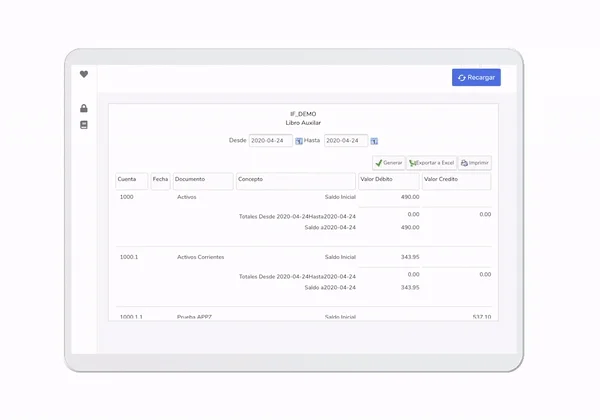 Reporte de libro auxiliar en InterFuerza con exportación a Excel