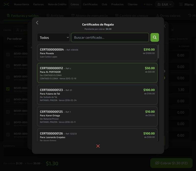 Certificados de regalo en Elconix POS