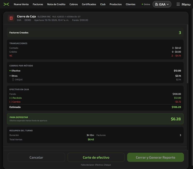 Cierre de caja en Elconix POS