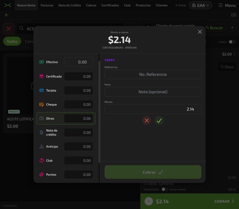 Formas de pago en Elconix POS